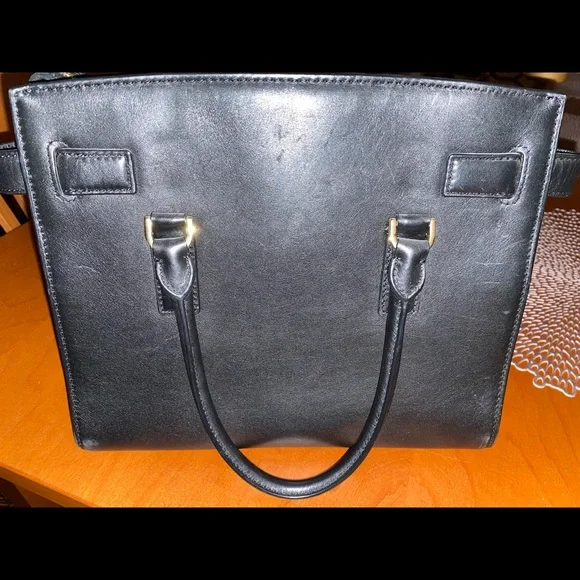 Michael Kors Hamilton Traveler Black Leather Handbag with Gold Hardware